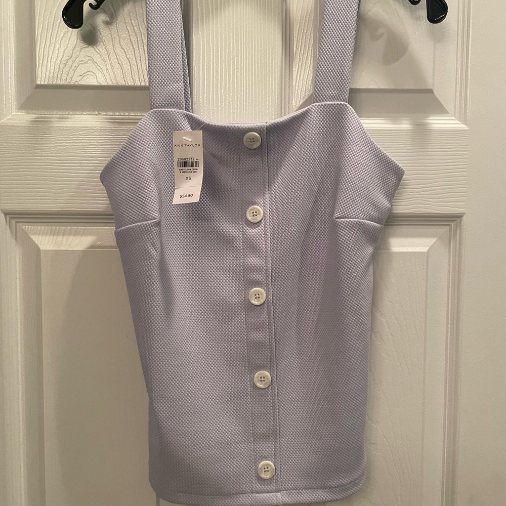 Ann Taylor Textured Button Square Neck Tank XS Peri Nova